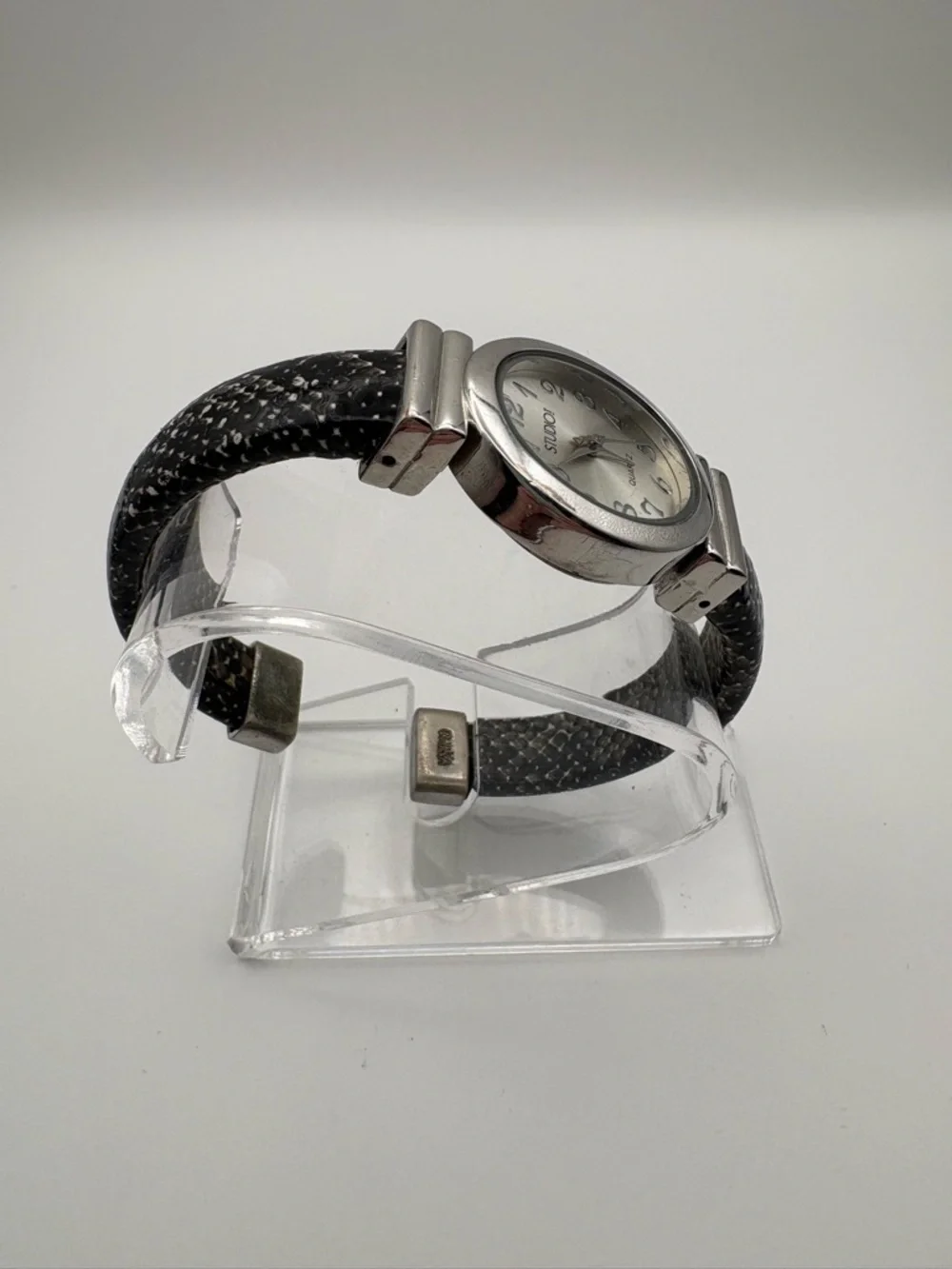 Studio Time Silver-Tone Watch with Black Faux Snake‎ Skin Bracelet